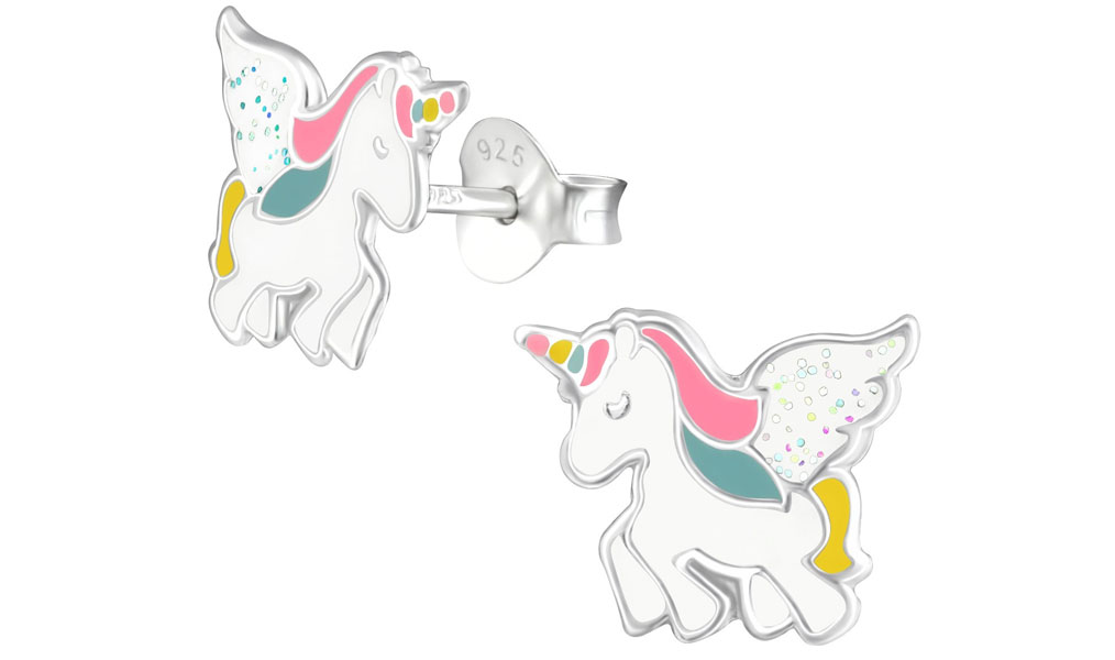 Boucles d'oreilles licorne ailée rose, verte et jaune