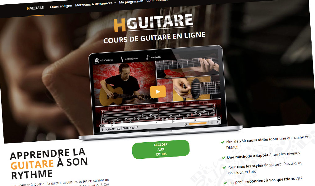 Cours de guitare en ligne avec un code promo HGuitare pour démarrer gratuitement la méthode