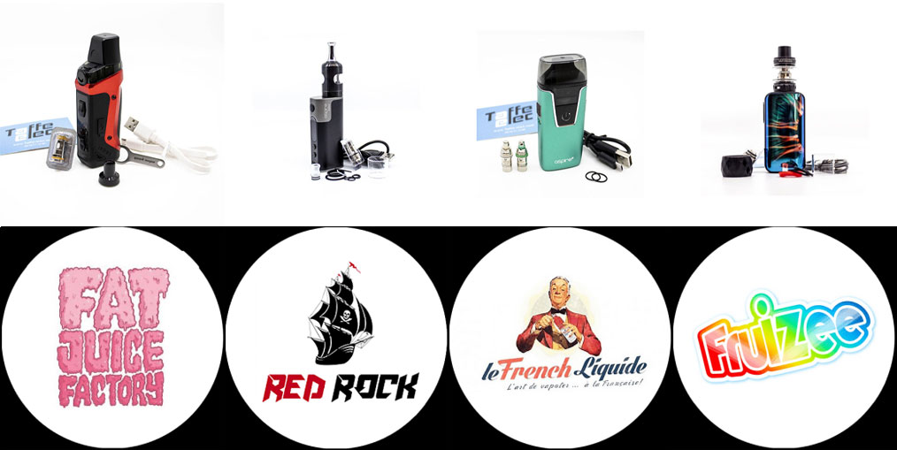 De très nombreux e-cigarettes et e-liquides proposés.