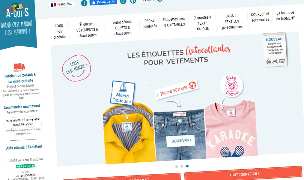 Étiquettes pour marquer vêtements et objets.