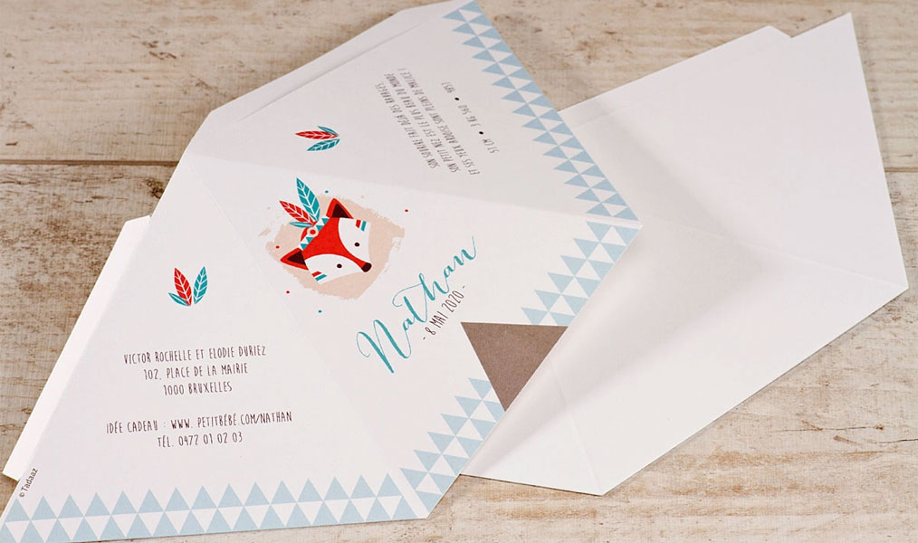 Faire-part naissance tipi renard