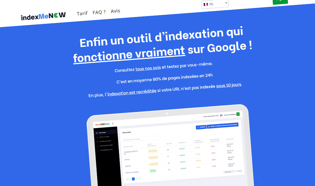 L'outil d'indexation rapide sur google.