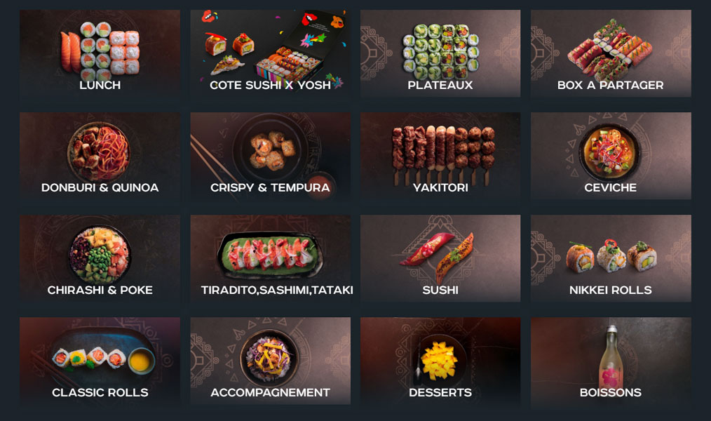 La carte Côté Sushi.