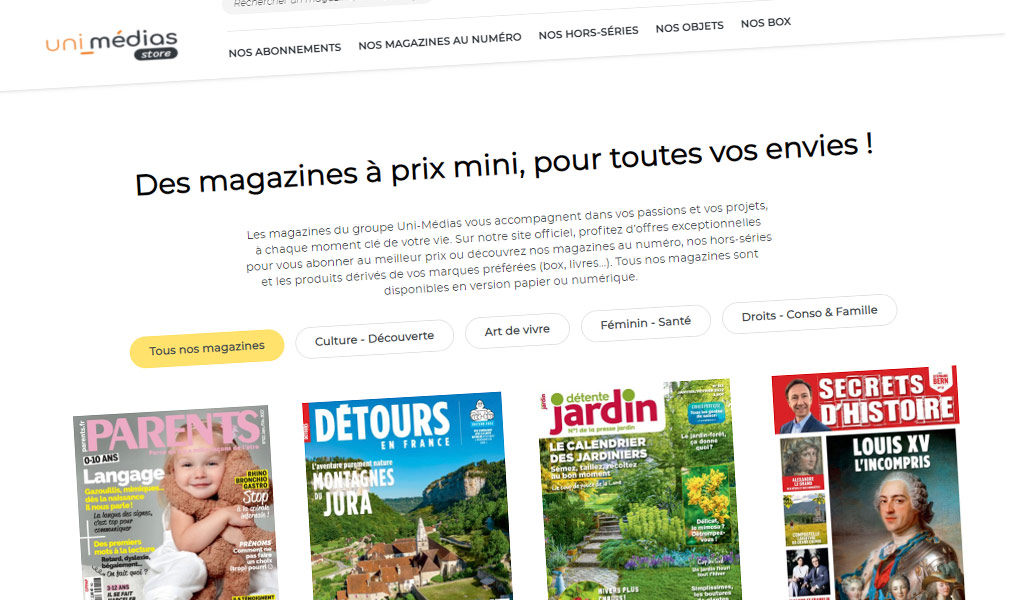Le kiosque des magazines du Groupe Uni-Médias.