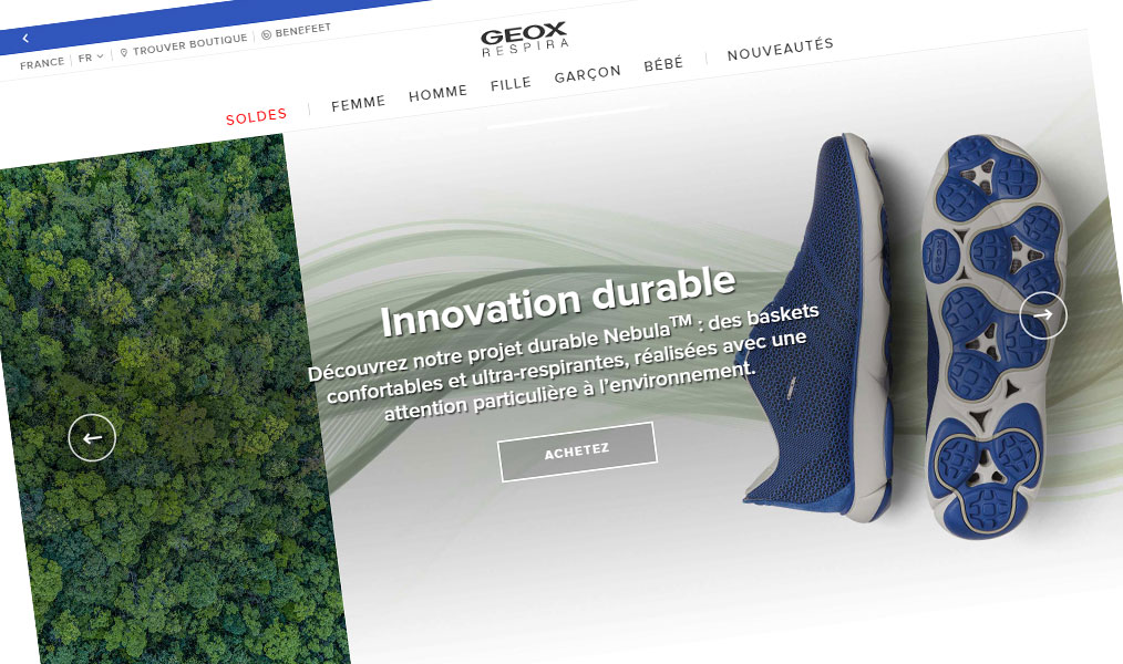 Les chaussures et vêtements de la marque Geox.