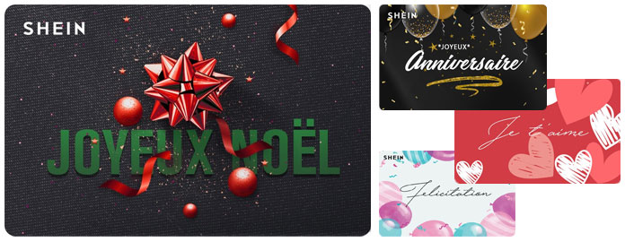 Les e-cartes cadeaux personnalisables chez SheIn.