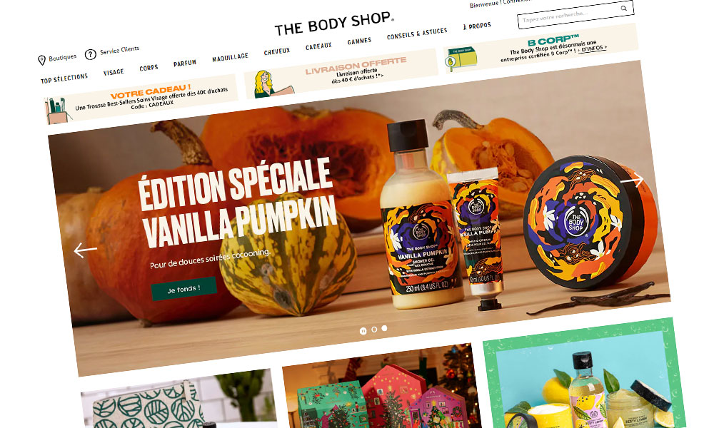 Les produits de beauté The Body Shop.