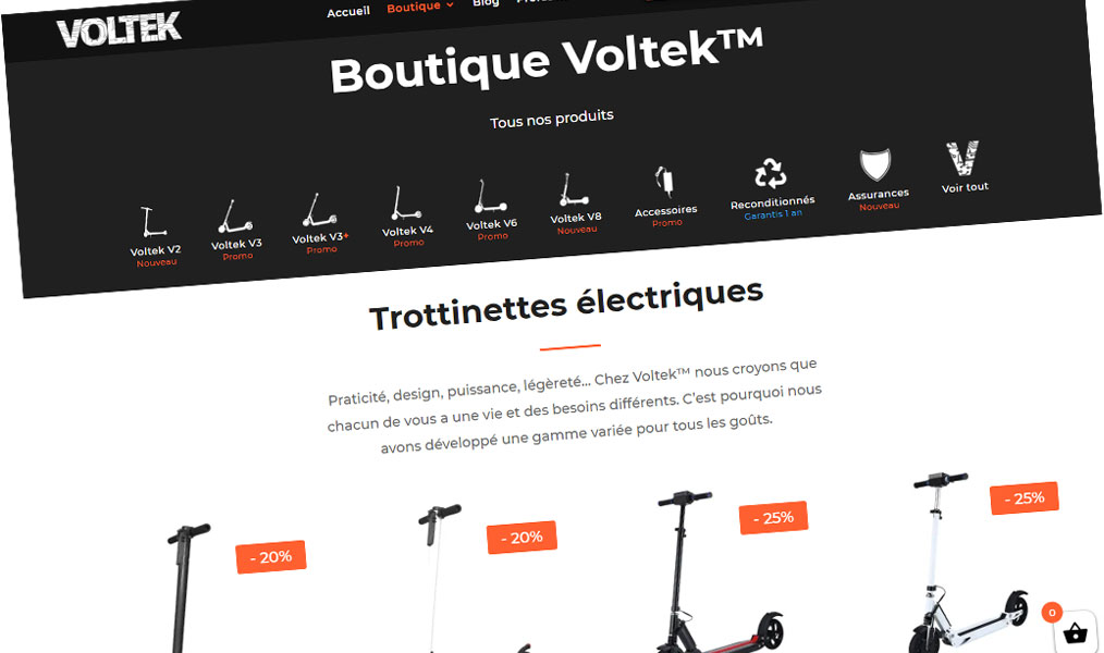 Les trottinettes électriques Voltek.