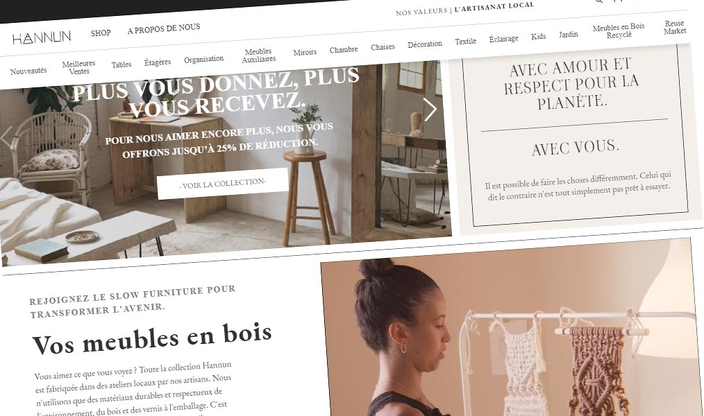 Meubles et objets de décoration artisanaux.