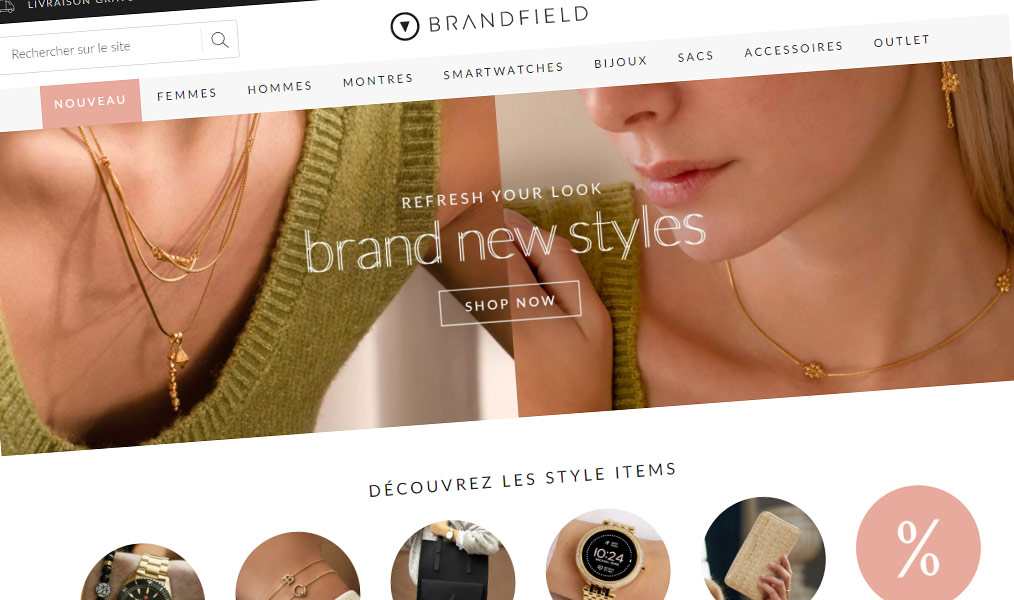 Montres et bijoux dans la boutique Brandfield.