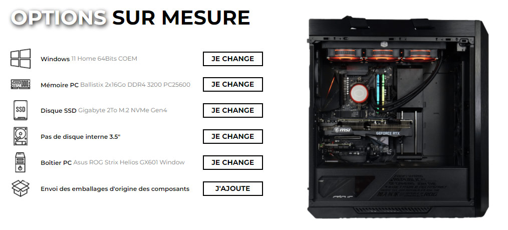 Options disponibles pour le PC Inquisitor.