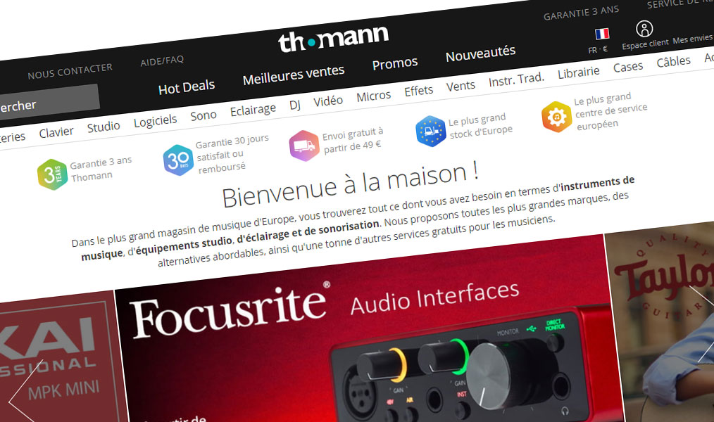 Page d'accueil du site Thomann.