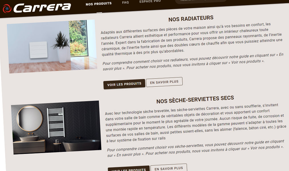 Radiateurs, chauffe-eaux, radiateurs sèche-serviettes Carrera.