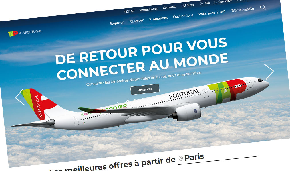 Site de réservation de la compagnie aérienne TAP Air Portugal.