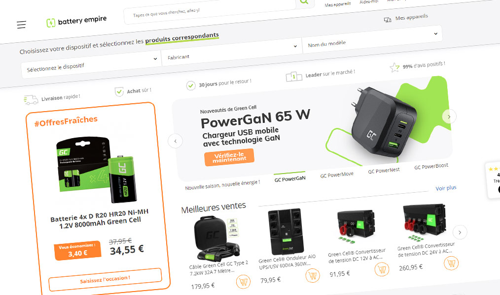 Spécialiste des batteries et accessoires de recharge.