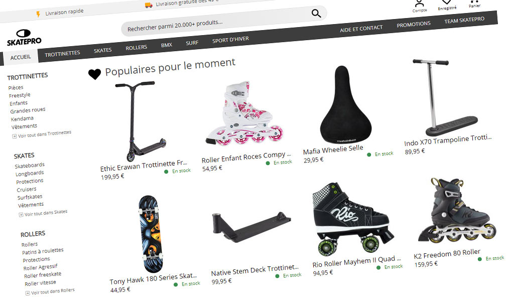 Tout l'équipement pour les sports de glisse à roulettes ou non.