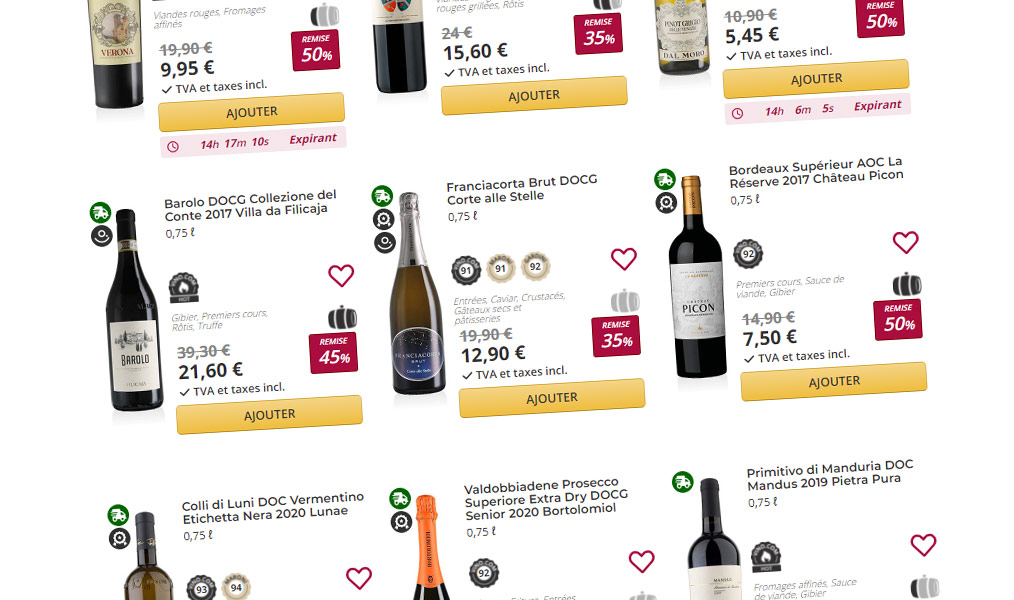 Une large gamme de vins et spiritueux sur Vino.