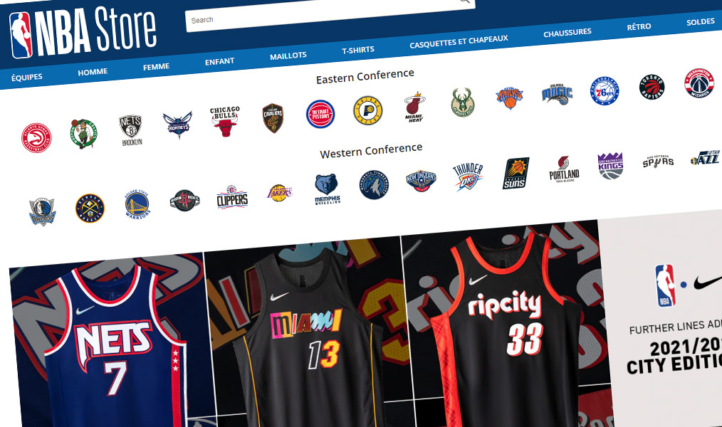 Vêtements et goodies à l'effigie de la NBA.